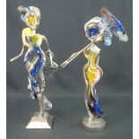 YEVES LOHE (French, born 1947), TWO WHITE METAL AND COLOURED GLASS SCULPTURAL FIGURINES of