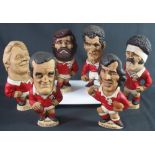 GROUP OF SIX WALES RUGBY UNION POTTERY 'GROGG' FIGURES, to include: Dai Morris, Grand Slam,