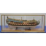 WELL MADE SCALE, HULL ONLY, MODEL OF THE SPANISH SHIP OF THE LINE, 'SAN FELIPE', 1690. Perspex case.