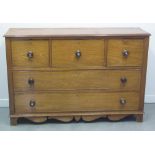 19TH CENTURY MAHOGANY STRAIGHT FRONTED LOW CHEST OF DRAWERS, having three upper cock beaded deep