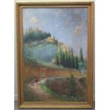 J.M. KRAUSE, (British, late 19th/early 20th Century), Italian hillside scene with byway and boy with