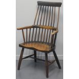 19TH CENTURY PRIMITIVE, COMB BACKED, FIRESIDE ELBOW CHAIR,