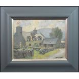 GWILYM PRITCHARD, R.C.A. (Welsh, 1931-2015), Welsh cottage in landscape with figures, signed, oils