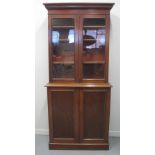 VICTORIAN MAHOGANY TWO STAGE BOOKCASE, having two arched, glazed doors, containing three