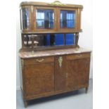 EARLY 20TH CENTURY FRENCH INLAID WALNUT TWO STAGE CREDENZA or sideboard, having glazed cabinet above