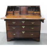 18TH CENTURY MAHOGANY FALL FRONT BUREAU of small proportions, the framed fall revealing stepped