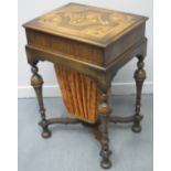 WILLIAM AND MARY STYLE MARQUETRY INLAID LADY'S WORK TABLE, having floral inlaid hinged moulded edged