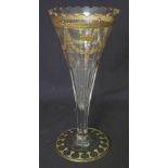 LARGE 19TH CENTURY DECORATIVE LEAD CRYSTAL GLASS FLUTE SHAPED VASE with petalled rim and slice cut,