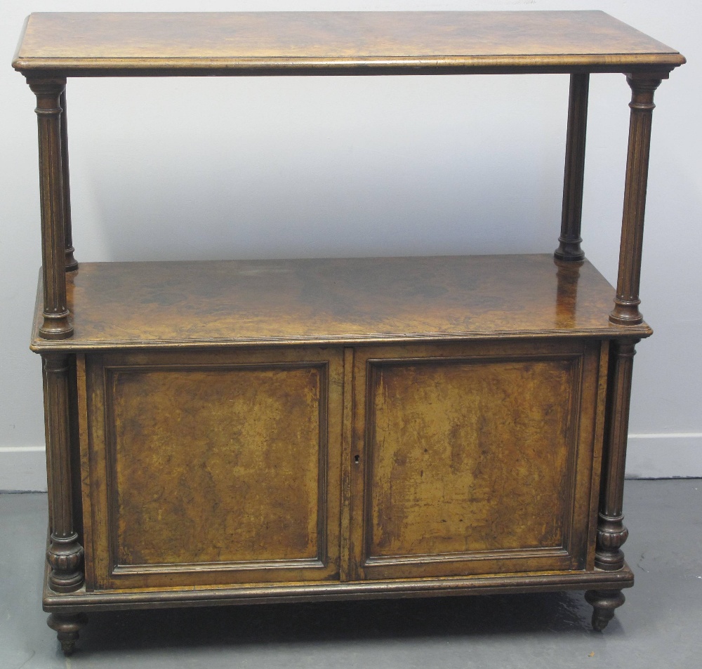 VICTORIAN WALNUT BUFFET, having top on turned supports above two blind panelled cupboards with