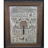 EARLY 19TH CENTURY WELL WORKED WELSH SAMPLER by Anna Thomas 'Her sampler worked at 12 years old,