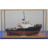 WELL MADE SCALE MODEL OF THE TWIN SCREW SALVAGE TUG 'YORKSHIREMAN', in perspex display case. 88cm