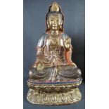 LARGE GILDED AND POLYCHROME PAINTED CAST BRONZE FIGURE OF THE BUDDHA,