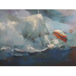 AYNSCOMB, (20th Century), study of yachts racing under spinnakers, signed, gouache on board. 90 x