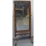 19TH CENTURY MAHOGANY CHEVAL MIRROR, having a rectangular plate,