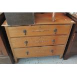 Early 20th Century oak straight front bedroom chest of three long drawers. (B.P. 24% incl.