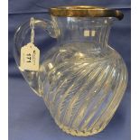 Heavy glass spiral design jug with silver rim, London hallmark, maker's mark: J.T.H. J.M.H. (B.P.