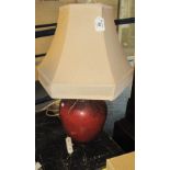 Red Art Glass table lamp and shade, having internal and external light fittings. (B.P. 24% incl.