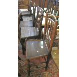 Four similar 19th Century stick back farmhouse kitchen chairs,