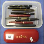 Tub of assorted pens to include: cased Sheaffer; ball point;