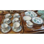 Two trays of Paragon china reproduction of old Chinese enamelled teaware comprising: teacups and