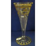 Large 19th Century decorative lead crystal glass flute shaped vase with petalled rim and slice cut,