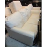 Modern cream leather five piece suite comprising: large three seater sofa; two seater sofa;