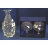 Pair of Royal Doulton cut lead crystal glass brandy balloons, together with a similar star cut,