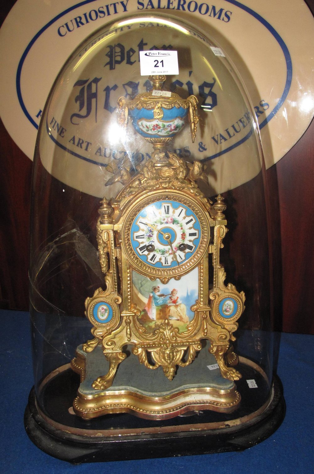 19th Century French Ormolu architectural mantel clock with porcelain, urn shaped finial, - Image 2 of 3