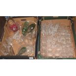 Two trays of assorted glassware to include: various cut glass drinking vessels; tumblers;
