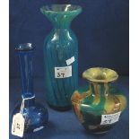 Three coloured glass decorative vases, various. (3) (B.P. 24% incl.