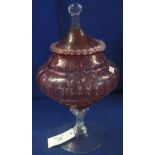 Pink glass fluted pedestal lidded goblet on circular base. (B.P. 24% incl.