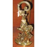 Classically styled brass, figural doorstop in the form of a winged cherub amongst foliage.