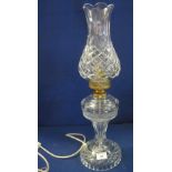 Waterford cut lead crystal oil lamp shaped table lamp and shade, 'Inishturk' design. 56cm high. (B.