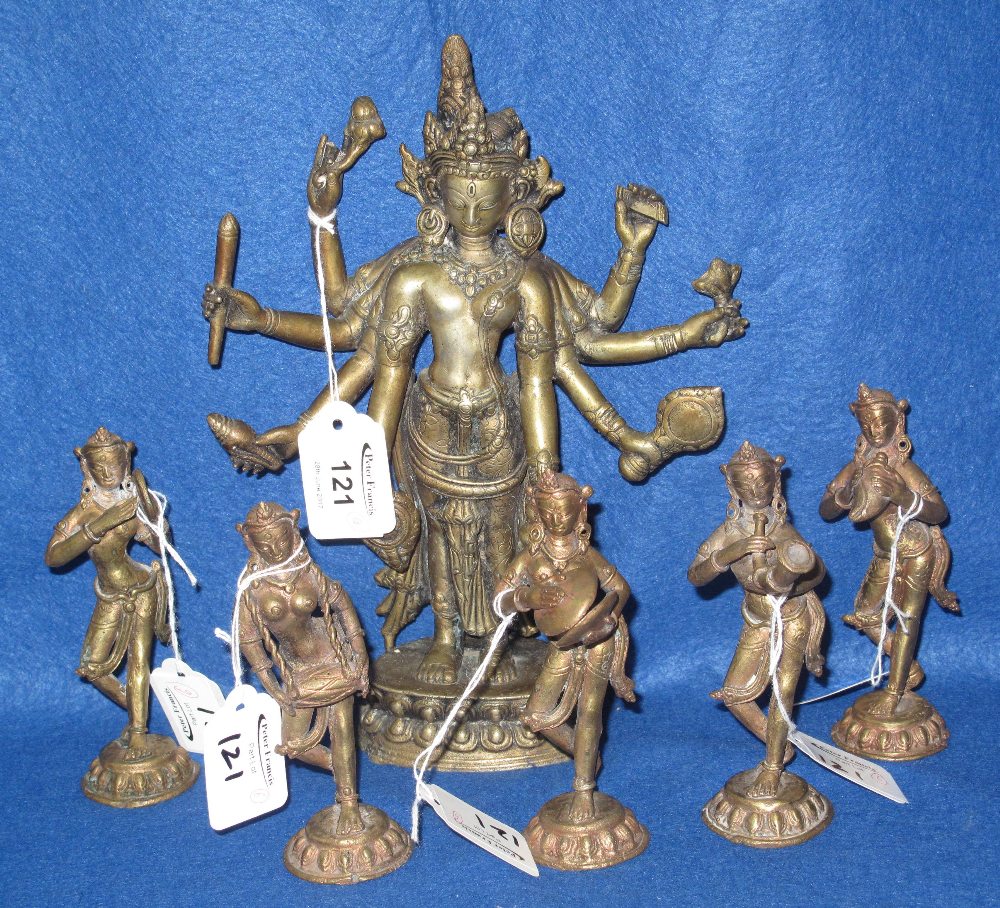 Cast bronze Hindu Goddess representing the Mother Goddess Durga, on an oval lotus leaf base.