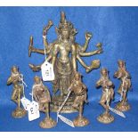 Cast bronze Hindu Goddess representing the Mother Goddess Durga, on an oval lotus leaf base.