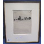 Engraving of village scene, signed in pencil: Martin Hardy, 1875-1952,