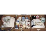 Three boxes of assorted china to include: various dresser jugs; bullet shaped floral teapot;