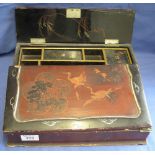 Oriental design lacquered writing slope with fitted interior. (B.P. 24% incl.