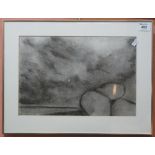 Landscape with rock formation, monochrome pastels indistinctly signed and dated: '79.