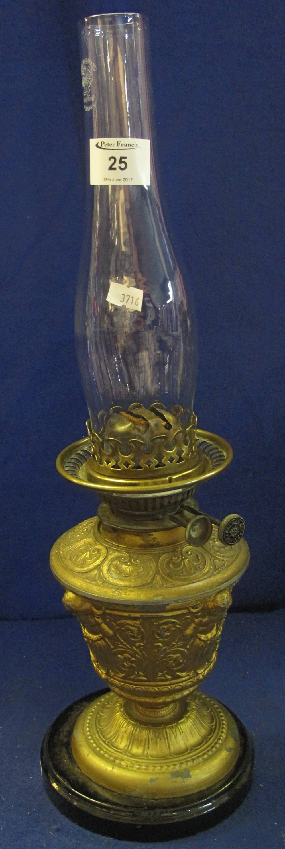 Early 20th Century brass double burner oil lamp with gilded metal,