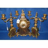 French florally decorated and gilt metal mounted clock garniture,