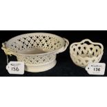 Pierced Leeds creamware twist handle bonbon dish, together with another creamware pierced,