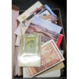 Shoebox of postcards, topographical, greetings, World War I silks and a few foreign. Hundreds. (B.
