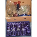 Box of assorted glassware to include: Royal Crystal Rock Champagne set in fitted box;