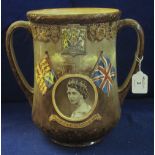 Royal Doulton china loving cup commemorating the coronation of Queen Elizabeth II at Westminster