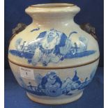 Chinese stoneware porcelain baluster shaped vase with lion mask ring mounts,