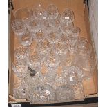 Tray of assorted glassware to include: lady's dressing table set;
