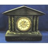 Late 19th Century ebonised wooden architectural single train wall clock with painted marbling.