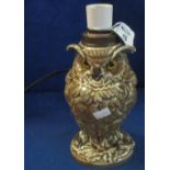 William Whiteley French porcelain lamp base in the form of an owl, with glass eyes, printed marks.