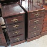 Pair of Edwardian mahogany narrow straight fronted chests of four drawers on a platform base.